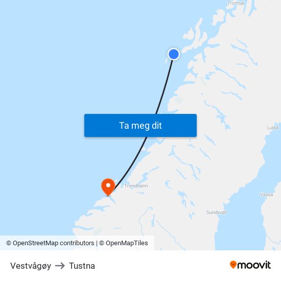 Vestvågøy to Tustna map