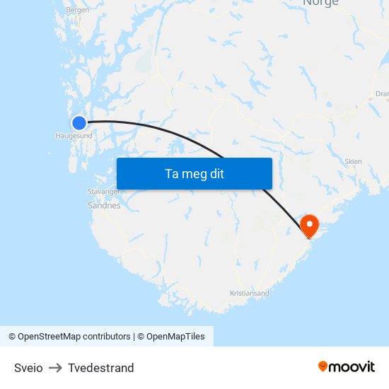 Sveio to Tvedestrand map