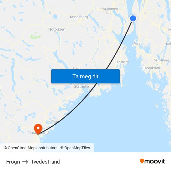 Frogn to Tvedestrand map