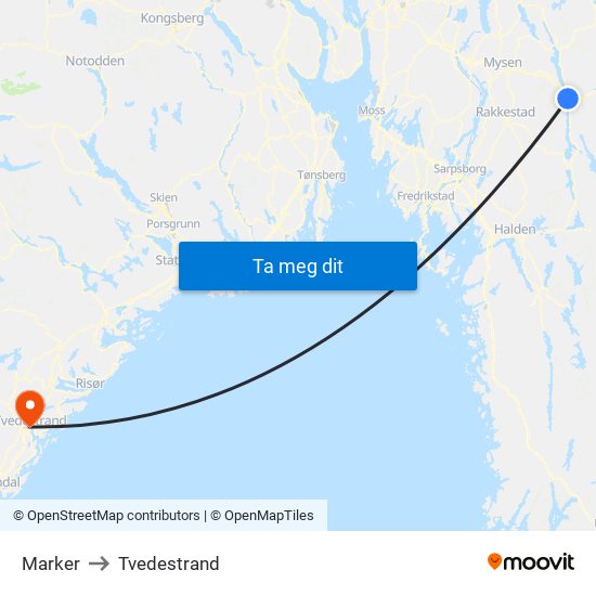 Marker to Tvedestrand map