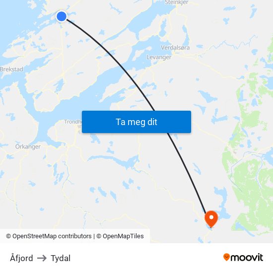 Åfjord to Tydal map