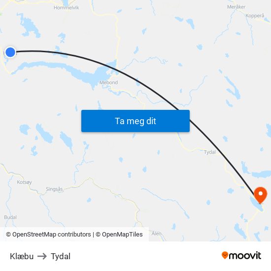 Klæbu to Tydal map