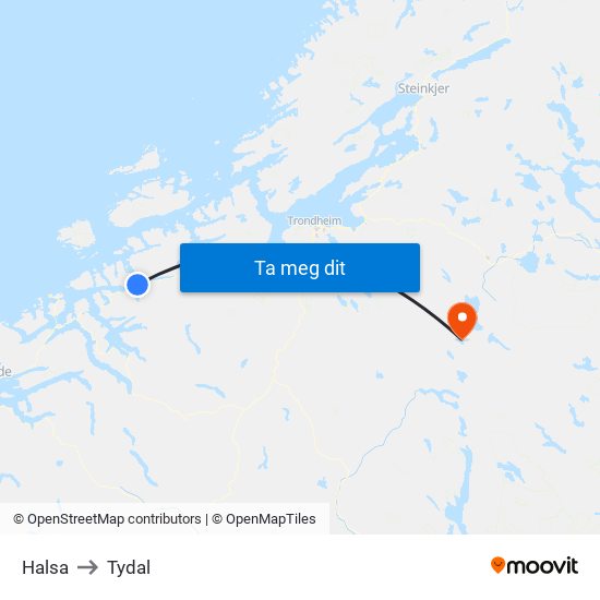 Halsa to Tydal map