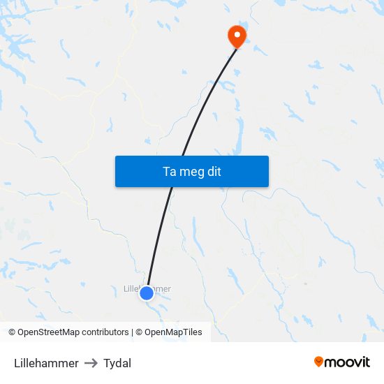Lillehammer to Tydal map