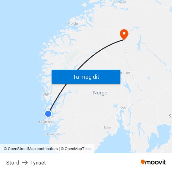 Stord to Tynset map