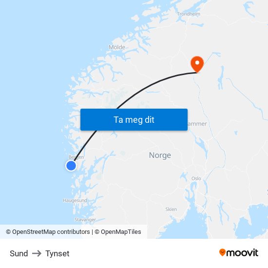 Sund to Tynset map