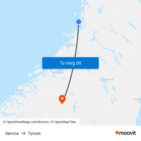 Sømna to Tynset map