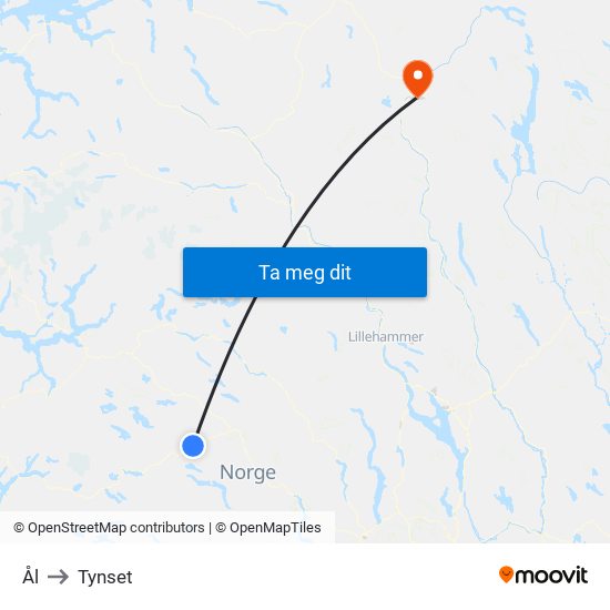 Ål to Tynset map