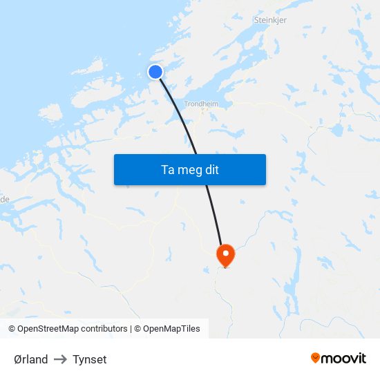 Ørland to Tynset map