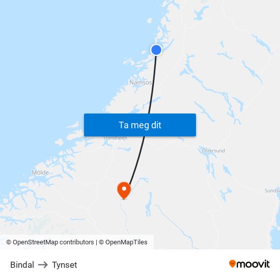 Bindal to Tynset map