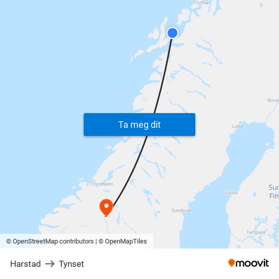 Harstad to Tynset map