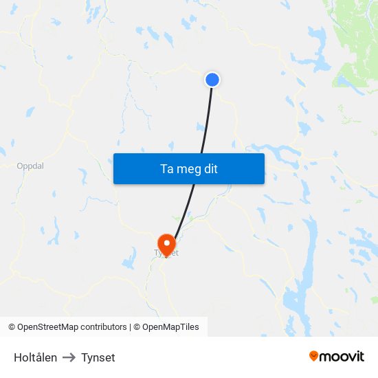 Holtålen to Tynset map