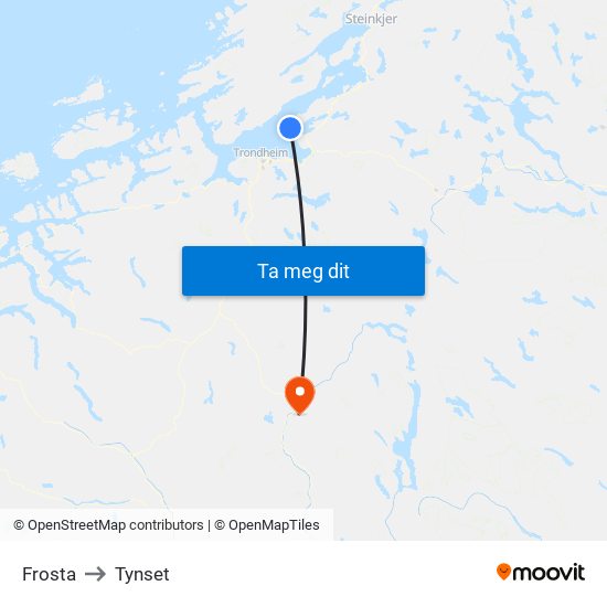 Frosta to Tynset map