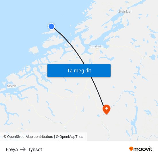 Frøya to Tynset map