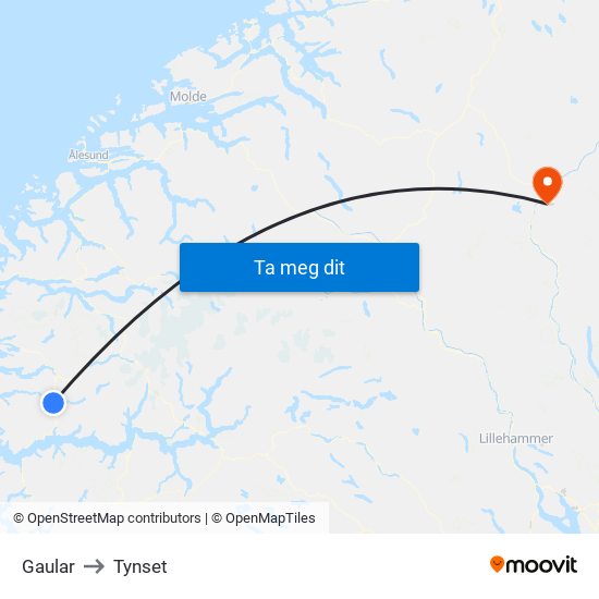 Gaular to Tynset map