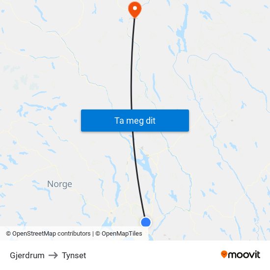 Gjerdrum to Tynset map