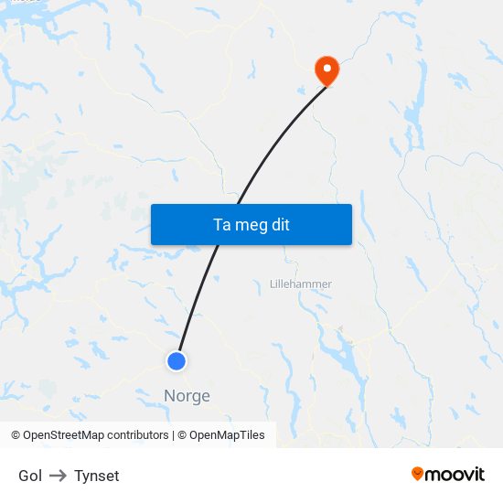 Gol to Tynset map