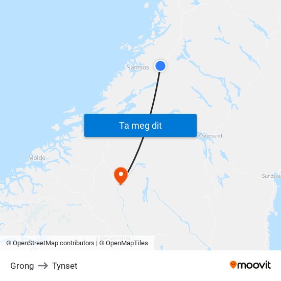 Grong to Tynset map