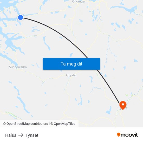 Halsa to Tynset map