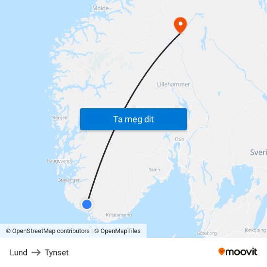 Lund to Tynset map