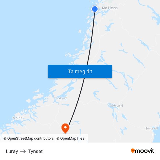 Lurøy to Tynset map