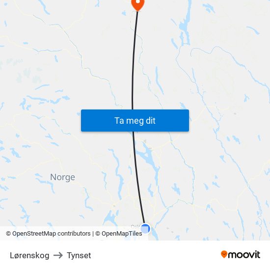 Lørenskog to Tynset map