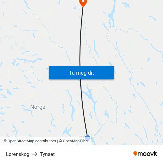 Lørenskog to Tynset map
