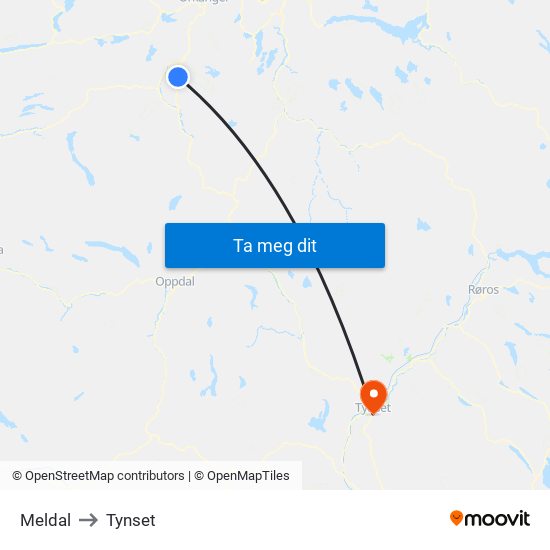 Meldal to Tynset map