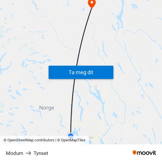 Modum to Tynset map