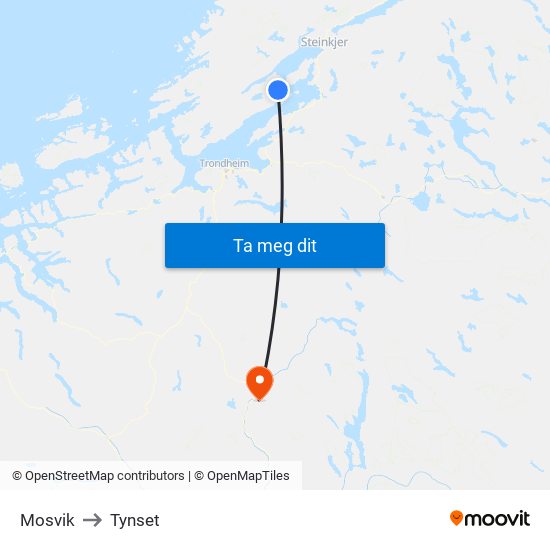Mosvik to Tynset map
