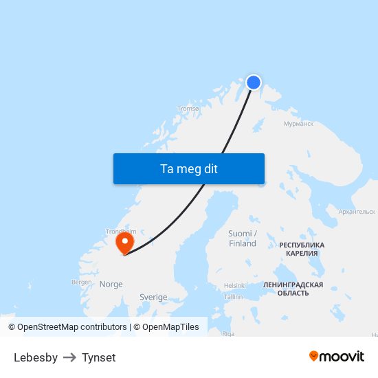 Lebesby to Tynset map