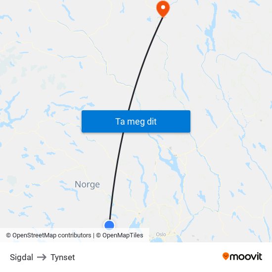 Sigdal to Tynset map