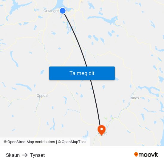 Skaun to Tynset map