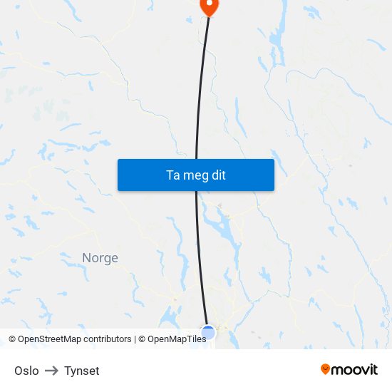 Oslo to Tynset map