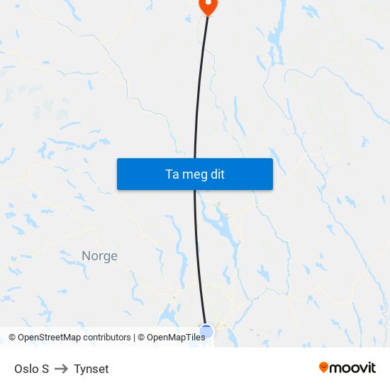 Oslo S to Tynset map