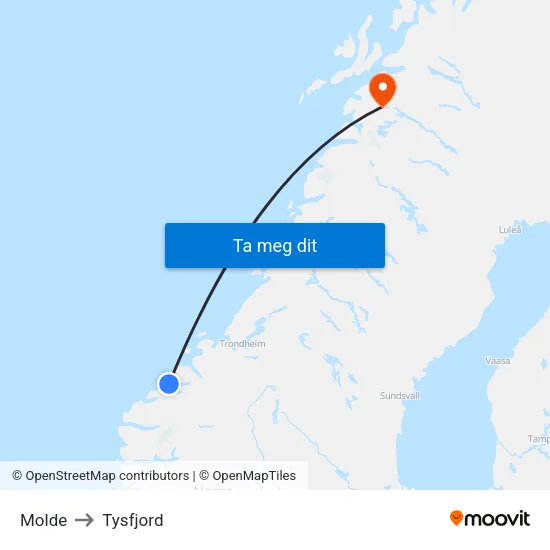 Molde to Tysfjord map