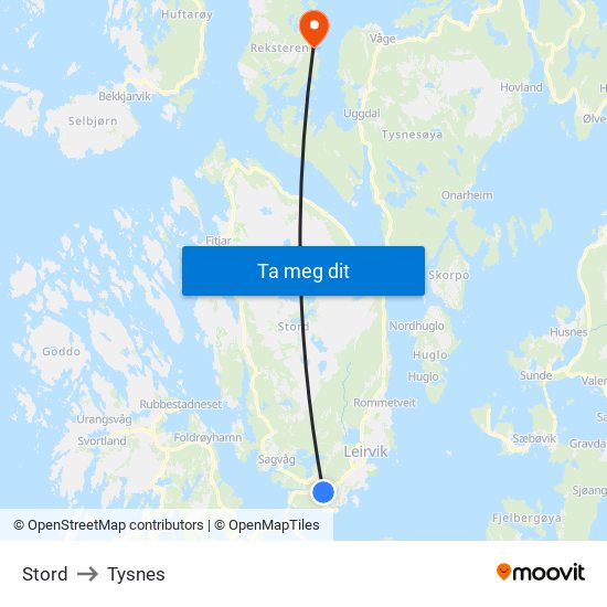 Stord to Tysnes map