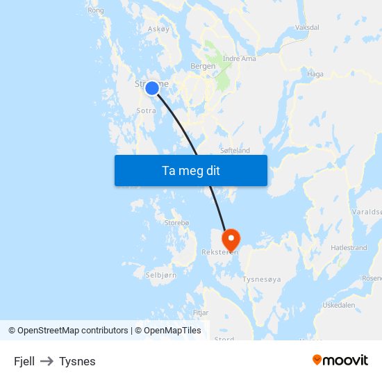 Fjell to Tysnes map