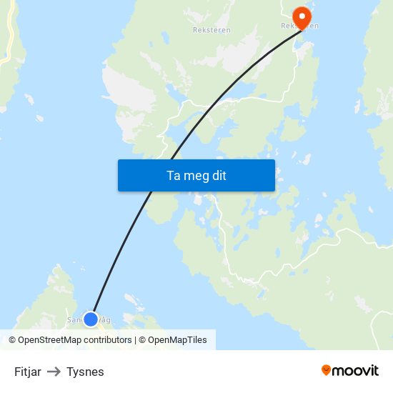 Fitjar to Tysnes map