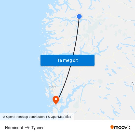 Hornindal to Tysnes map