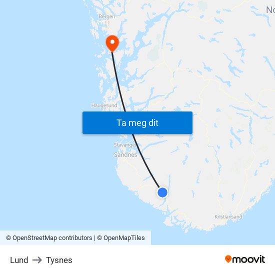 Lund to Tysnes map