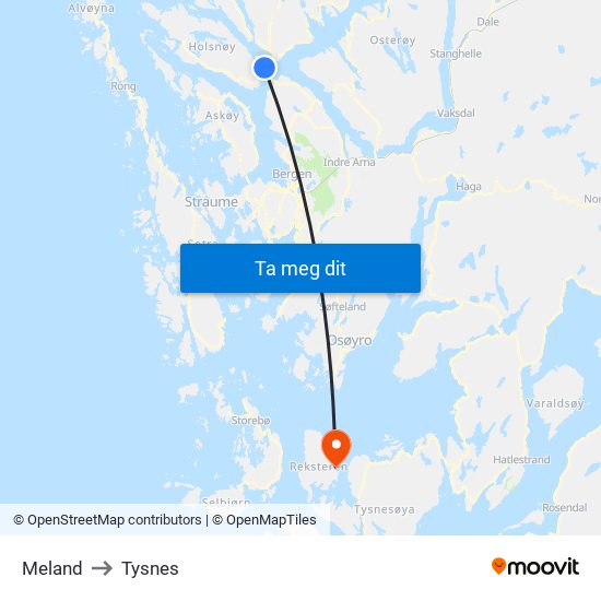 Meland to Tysnes map