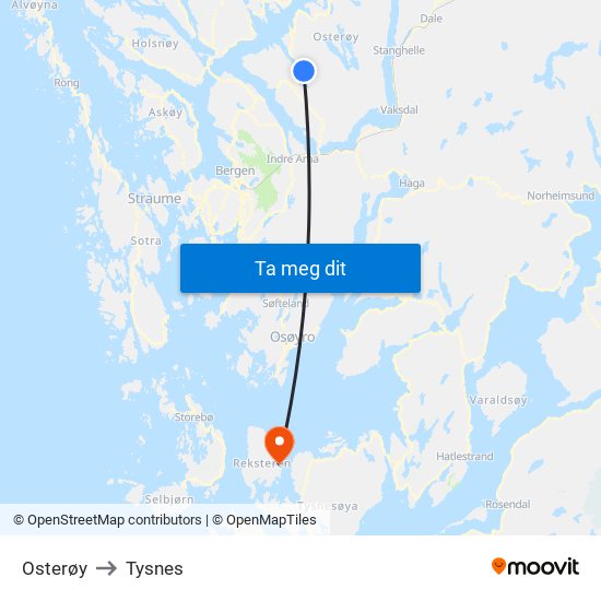 Osterøy to Tysnes map