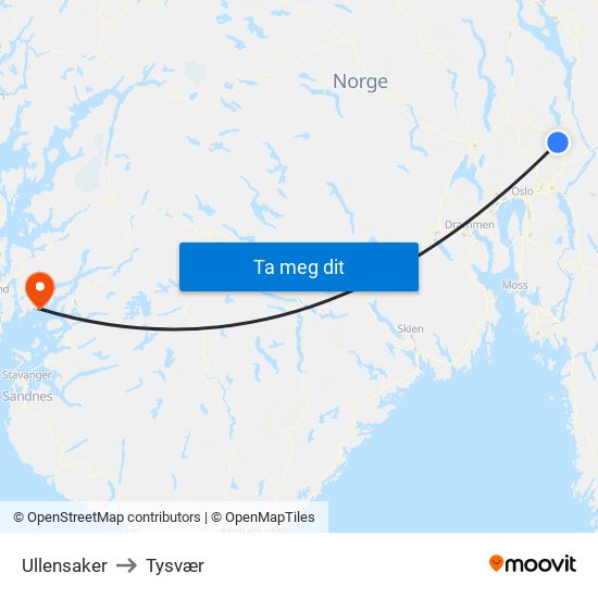 Ullensaker to Tysvær map