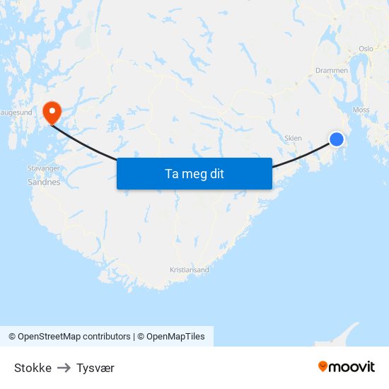 Stokke to Tysvær map