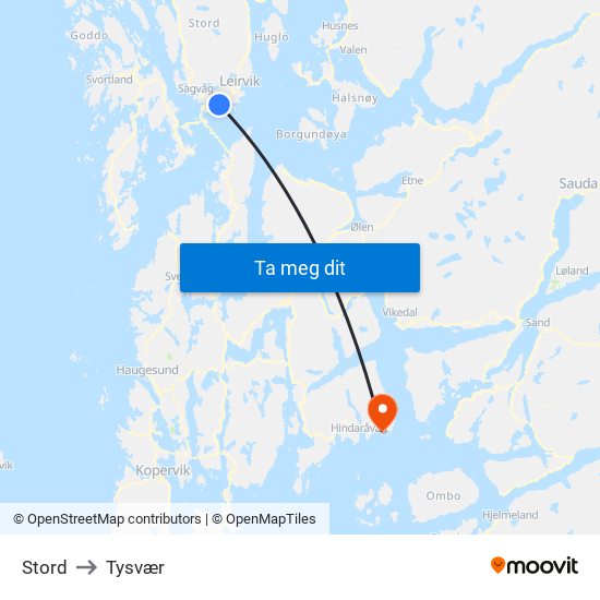 Stord to Tysvær map