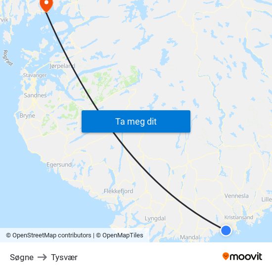 Søgne to Tysvær map