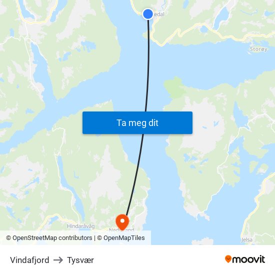 Vindafjord to Tysvær map