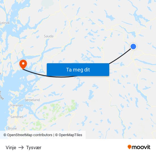 Vinje to Tysvær map