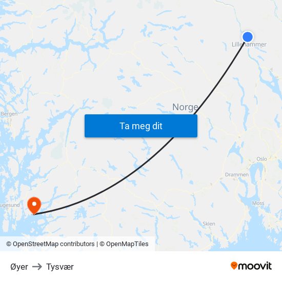 Øyer to Tysvær map